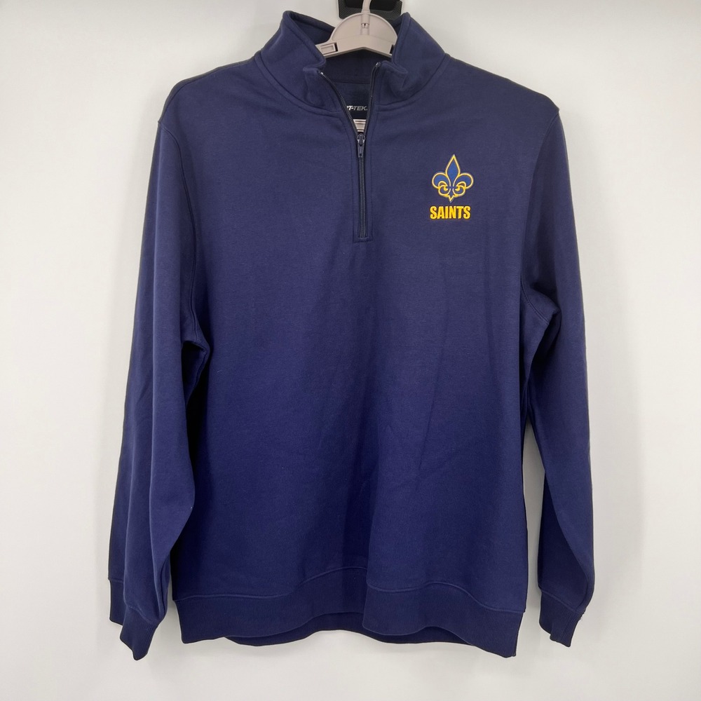 Sport-Tek Mens XL Navy Blue Saints Fleur-de-lis 1/4 Zip Fleece Pullover Sweater‎